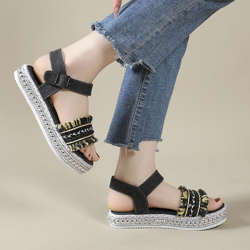 2024 Summer New Sandals Women's Platform Buckle Flat Roman Sandals Comfortable Women's Sandals