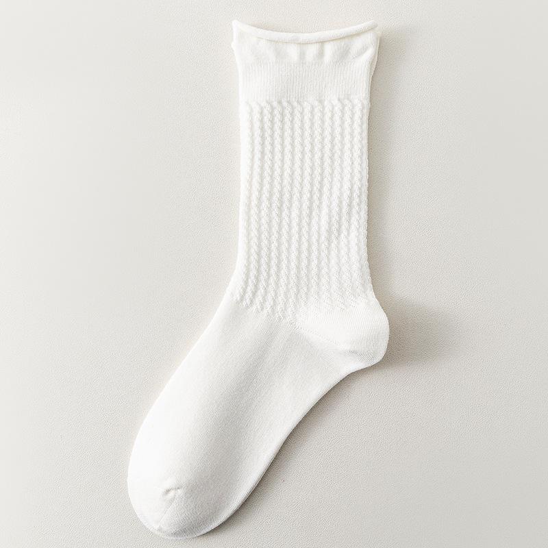 Женские весенне-осенние носки-гольфы из чистого хлопка, цветные, с подвернутым краем, свободные, дышащие, тонкие, бесшовные.