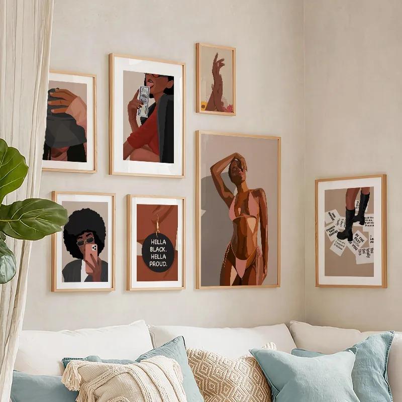 Sunny Holiday Bikini Black Woman Fashion Girl Wall Art Canvas Painting Posters Living Room Decorative Print Wall Pictures Home