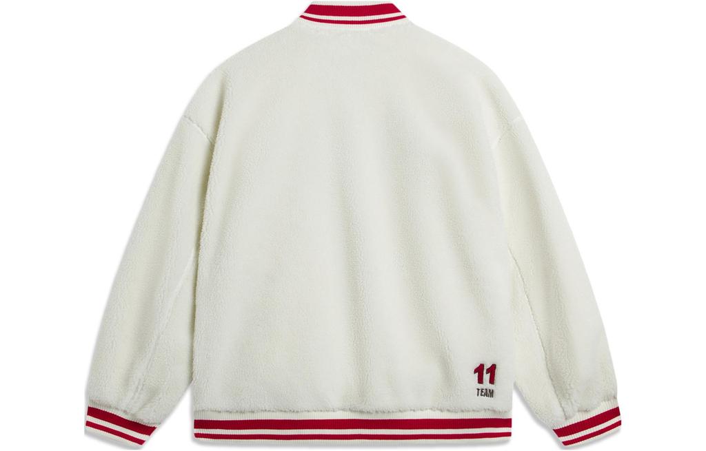 Li Ning Color Block Trim Stripes Letter Logo Sherpa Fleece Lined Jacket Unisex Ivory AFDSD31-1