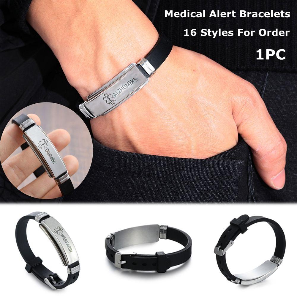 Женские и мужские силиконовые браслеты из нержавеющей стали для диабетиков, медицинские браслеты для оповещения, эпилепсия, болезнь Альцгеймера