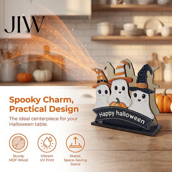 Halloween Napkin Holder Wooden Holder, Ghost Pumpkin Decorative Tabletop Tissue Dispenser, Rustic Kitchen Counter Storage Paper Organizer for Holiday