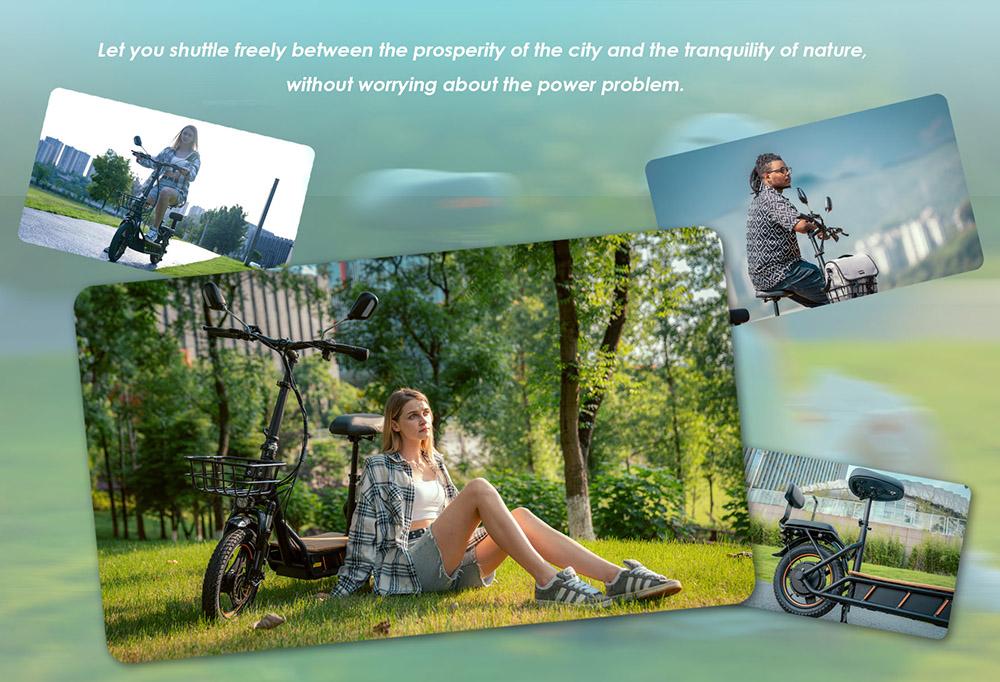Складной электрический скутер с большой батареей 48 В 26 Ач, 14-дюймовыми толстыми шинами и сиденьем, максимальный запас хода 100 км, максимальная скорость 45 км/ч, пиковая мощность 800 Вт