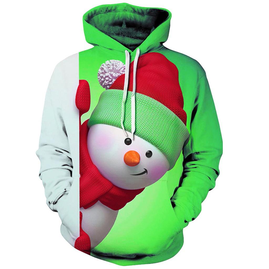 Mens 3D Printed Christmas Pullover Long Sleeve Hooded Sweatshirt Tops Blouse