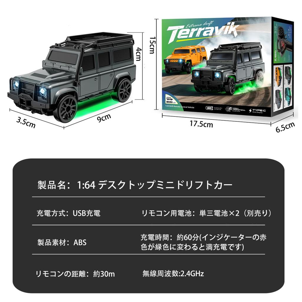 1:Радиоуправляемый внедорожник Jeep масштаба 1:64, мини-дрифт-кар для рабочего стола для детей, перезаряжаемый через USB, светодиодный дисплей, прост в использовании, отличный подарок для детей (E87 Серый)