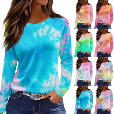 Женский повседневный топ с длинным рукавом и принтом, с круглым вырезом