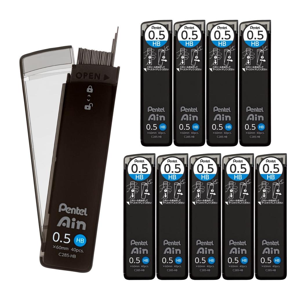 Стержни для механического карандаша Pentel Ain, 0,5 мм HB, упаковка 10 шт., C285-HB