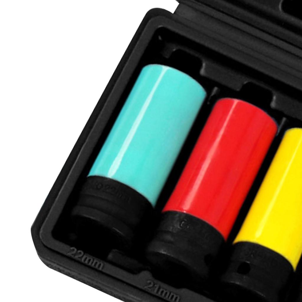 4 Pieces 1/2" Drive Impact Lug Nut Socket Kit 17mm 19mm 21mm 22mm with Colored Protective Covers