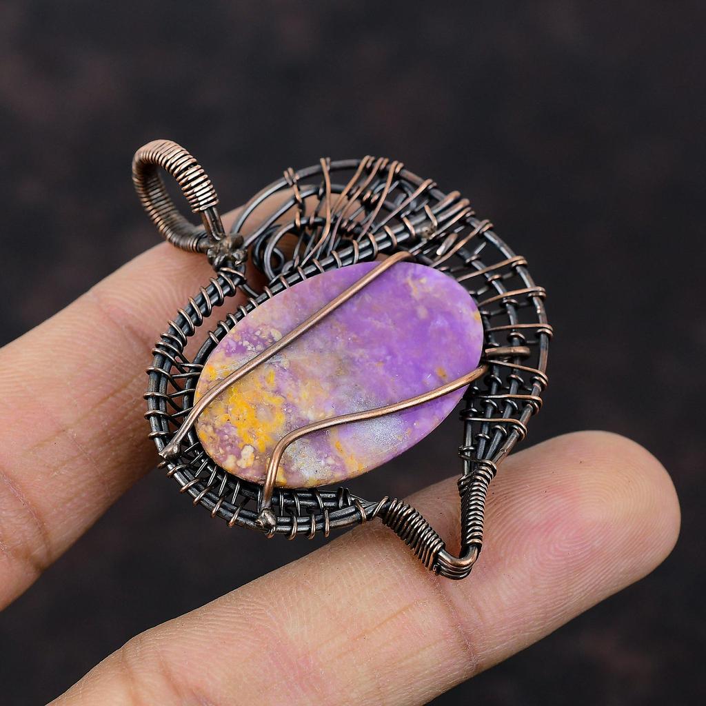 Подвеска из фосфосидерита, обмотанная медной проволокой, оригинальная подвеска из драгоценного камня, украшение, обмотанное проволокой, подвеска для подарка, медные украшения ручной работы