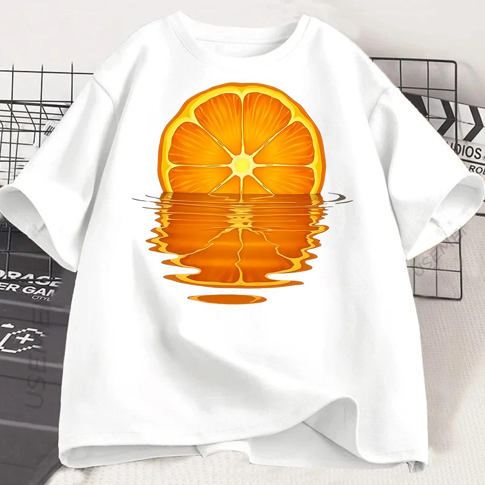 Orange Fruit Tshirt France T Shirt Unisex Short Sleeve Graphic Tee Vintage Round Neck Tshirt Streetwear Clothing Y2k Top