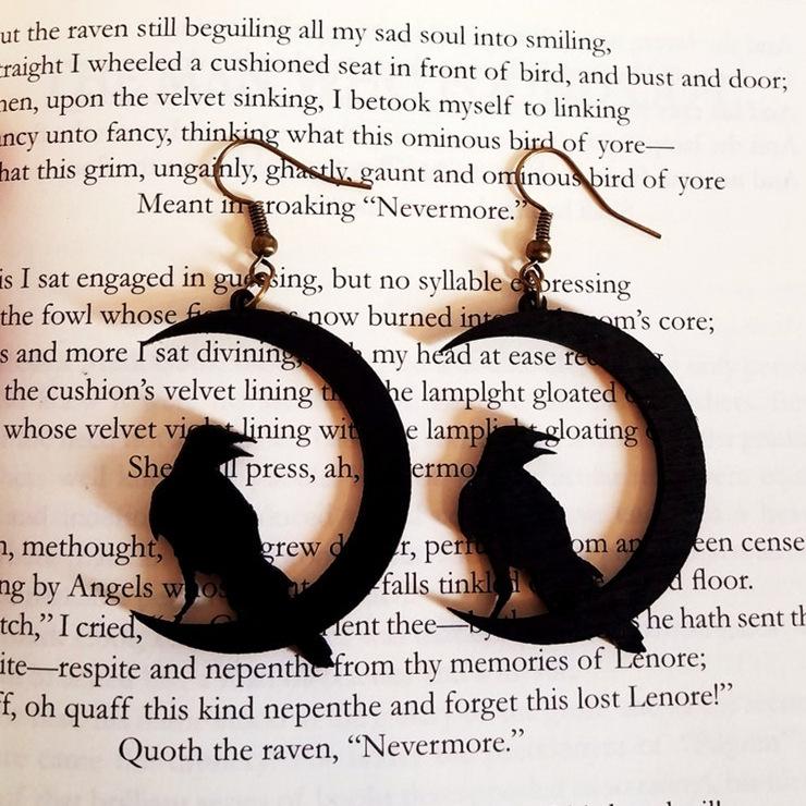 FishSheep модные акриловые черные серьги-капли в виде животных в виде луны для женщин, изготовленные вручную из смолы, темный ветер, ворона, волк, новые серьги, ювелирные изделия