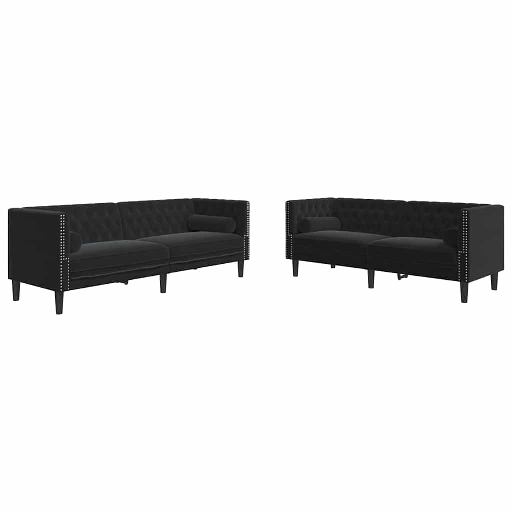 Vidaxl 2-Cz. Wypoczynek Chesterfield Z Wałkami, Czarny, Aksamit