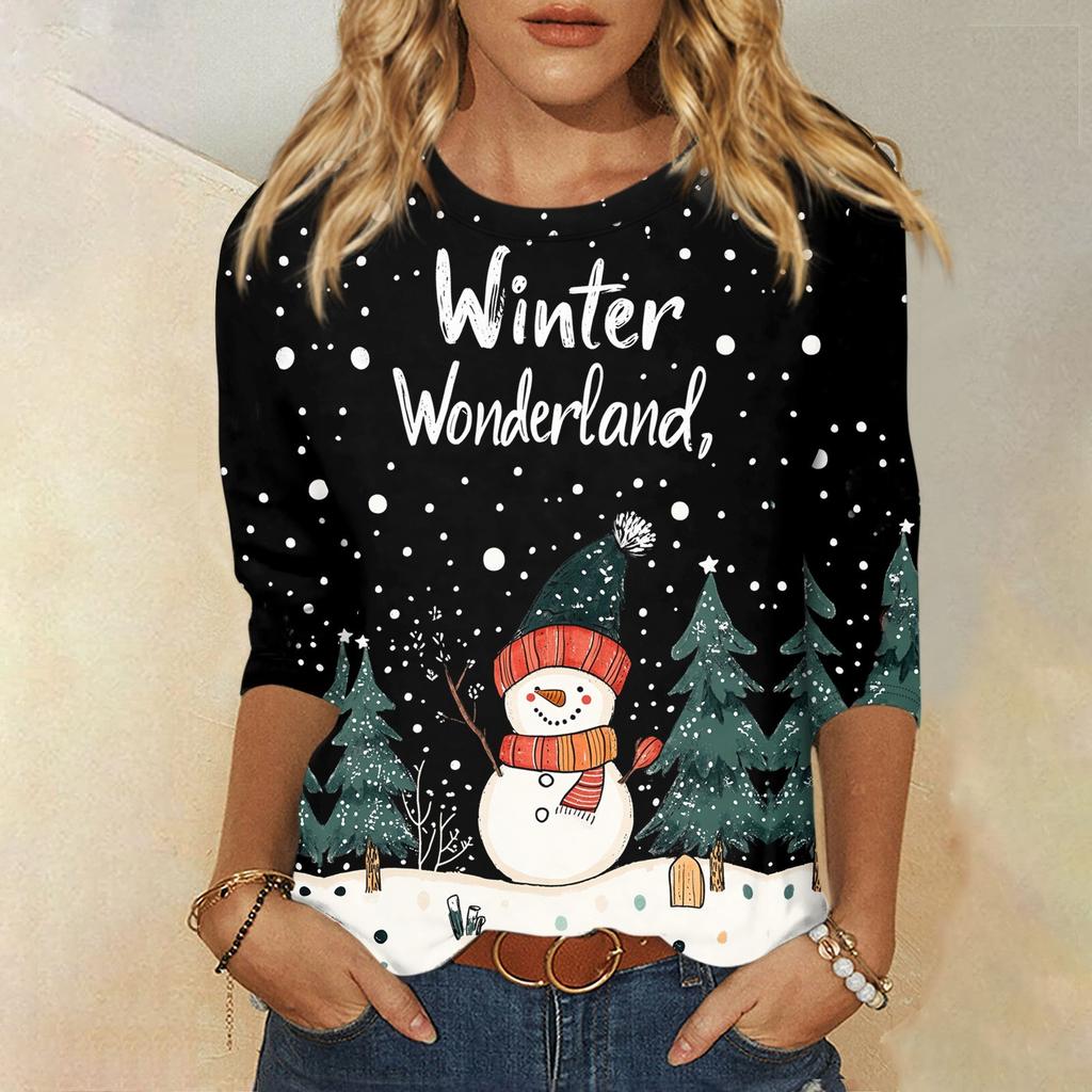 Рубашки с рукавом 3/4 для женщин, футболки с графическим принтом, блузки, повседневные базовые топы, пуловеры