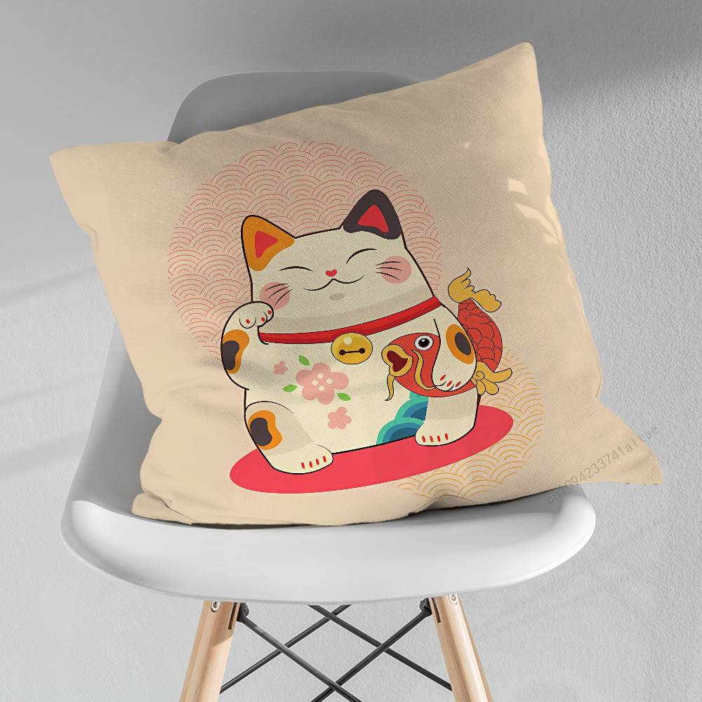 Cute Cartoon Lucky Cat Throw Pillow Case Living Room Sofa Cushion Cover For Home Bedroom Decoration Protector