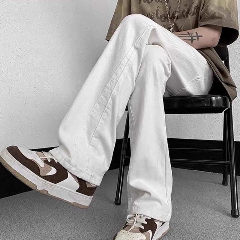 Мужские весенне-осенние однотонные приталенные универсальные прямые повседневные брюки в стиле хай-стрит