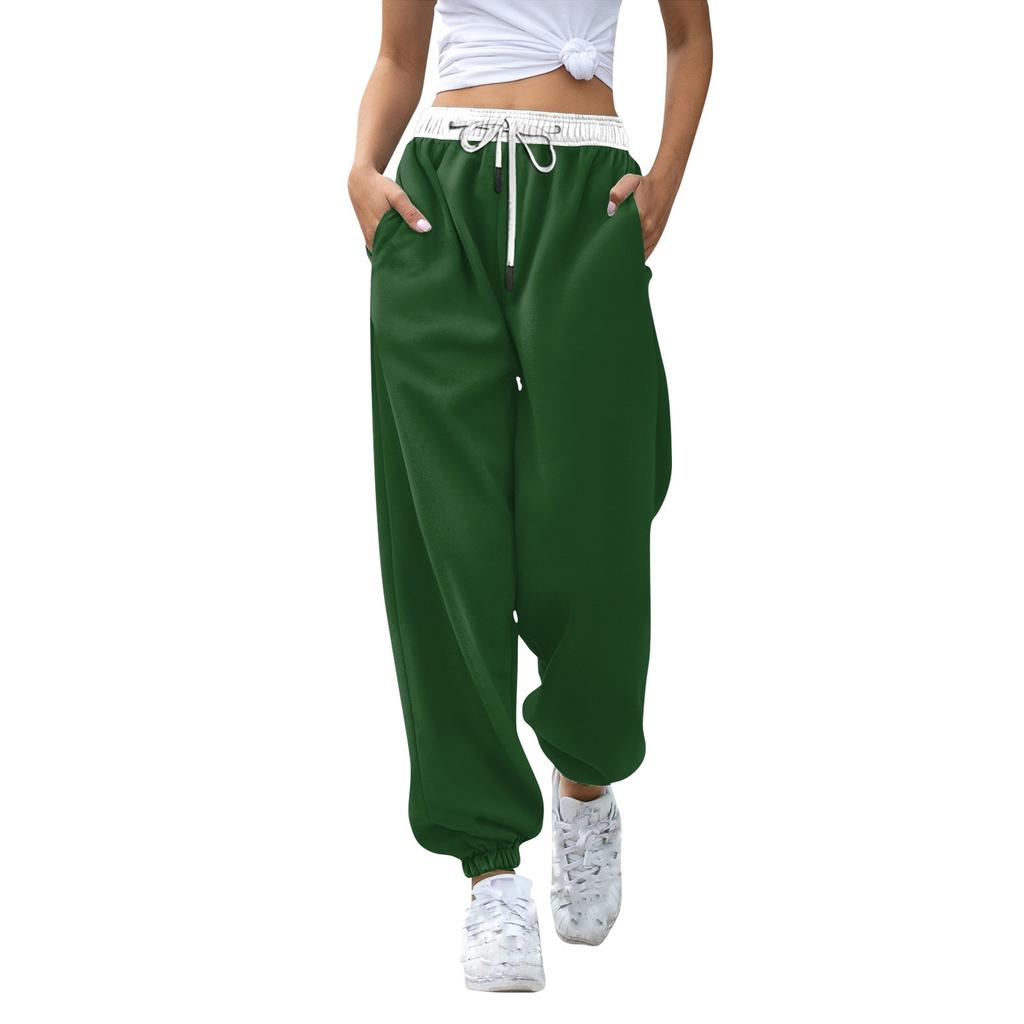 Women's Fashion Sports Color Matching Drawstring Pocket Casual Sweatpants