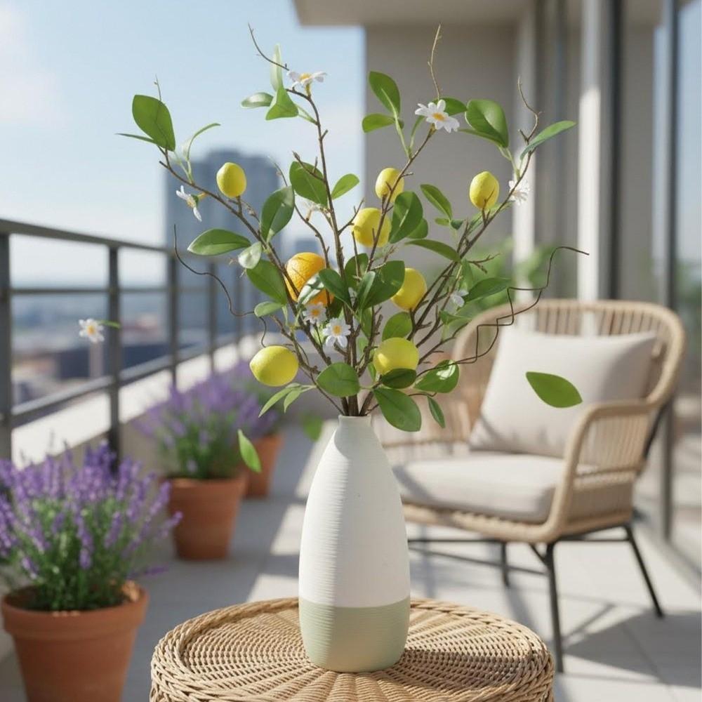 Green Leaves Lemon Fruit Branch with Flower Simulated Fruit Tree Living Room Porch
