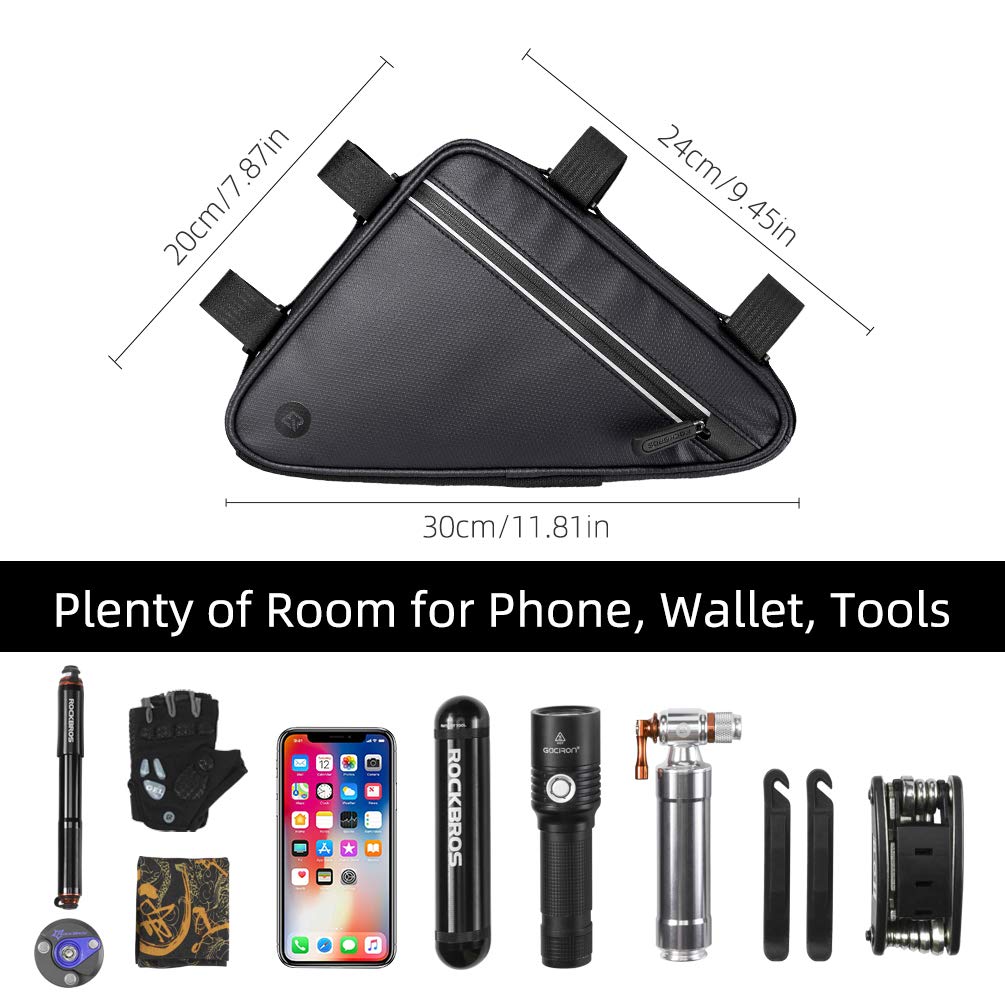 ROCKBROS Bicycle Frame Bag, Triangle Bag, Top Tube Bag for Mountain and Road Bikes, Water-Repellent, Large Storage Capacity