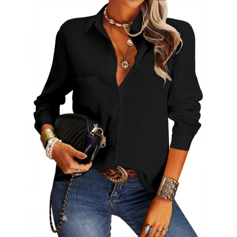 YYFS Женская мода, повседневные весенне-осенние однотонные рубашки-поло с длинным рукавом и принтом, блузки и рубашки