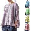 Women Cotton Linen Blouse Tops Summer Female O-Neck Solid Color Vintage Beachwear Holiday Blouse Shirts DNMY-3502