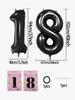 4 шт. 40-дюймовых больших черных воздушных шара с цифрами для украшения дня рождения, годовщины, с лентами и соломинками