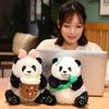Cute Sitting Panda Plush Toy Holding Bamboo Drinking Milk Tea Panda Doll Holding Flowers Panda As a Child's Gift