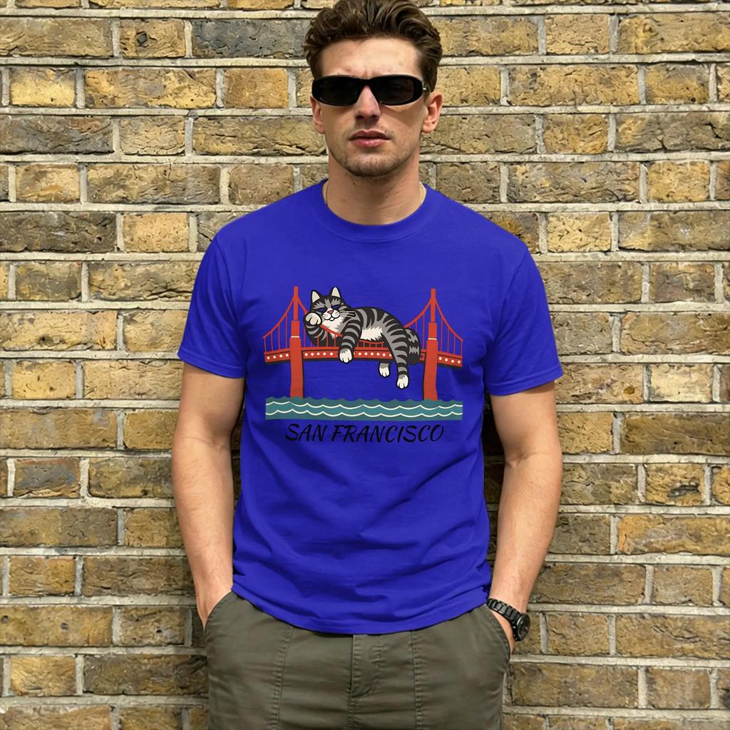 Ryan Gosling Cat San Francisco 100 Cotton T-Shirt For Man Summer Street Style T-Shirts Crewneck Leisure Tees Casual Tops