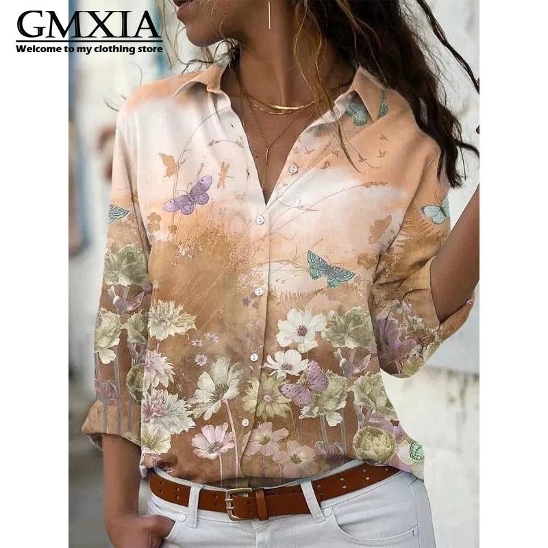 GMXIA 38 цветов Женская мода Повседневные Блузки и рубашки с длинным рукавом и воротником ПОЛО