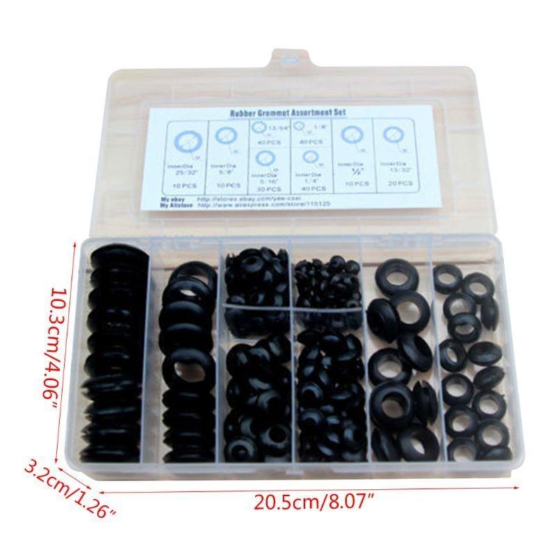 200Pcs/box Soft Rubber Grommet Gasket for Wire Cable Black Assortment Set Electrical Wire Gasket Tools Durable