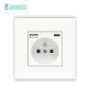 Bseed France Standard Socket With Usb Charging Port and Type c 2.1A 16A Gray PC Panel 86mm*86mm Plastic Flame Wall Socket