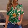 Women's T Shirt Print Button Short Sleeve Daily Weekend Fashion Basic V- Neck Regular Top