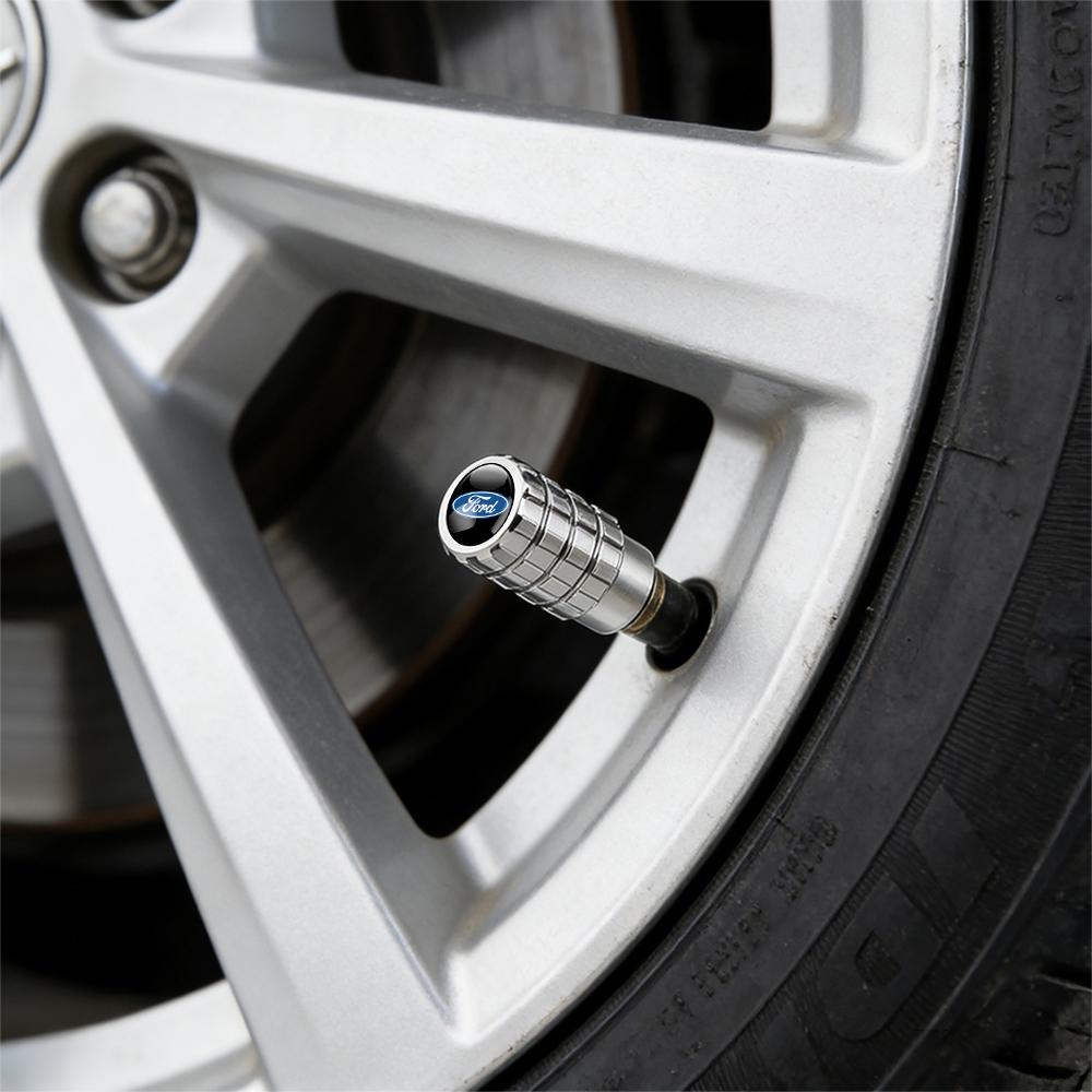 WTBV9 4Pcs Car Metal Wheel Tire Air Valve Dust Caps Accessories With Logo For Ford Kuga Ecosport Transit Focus Mondeo Ranger Fusion ST