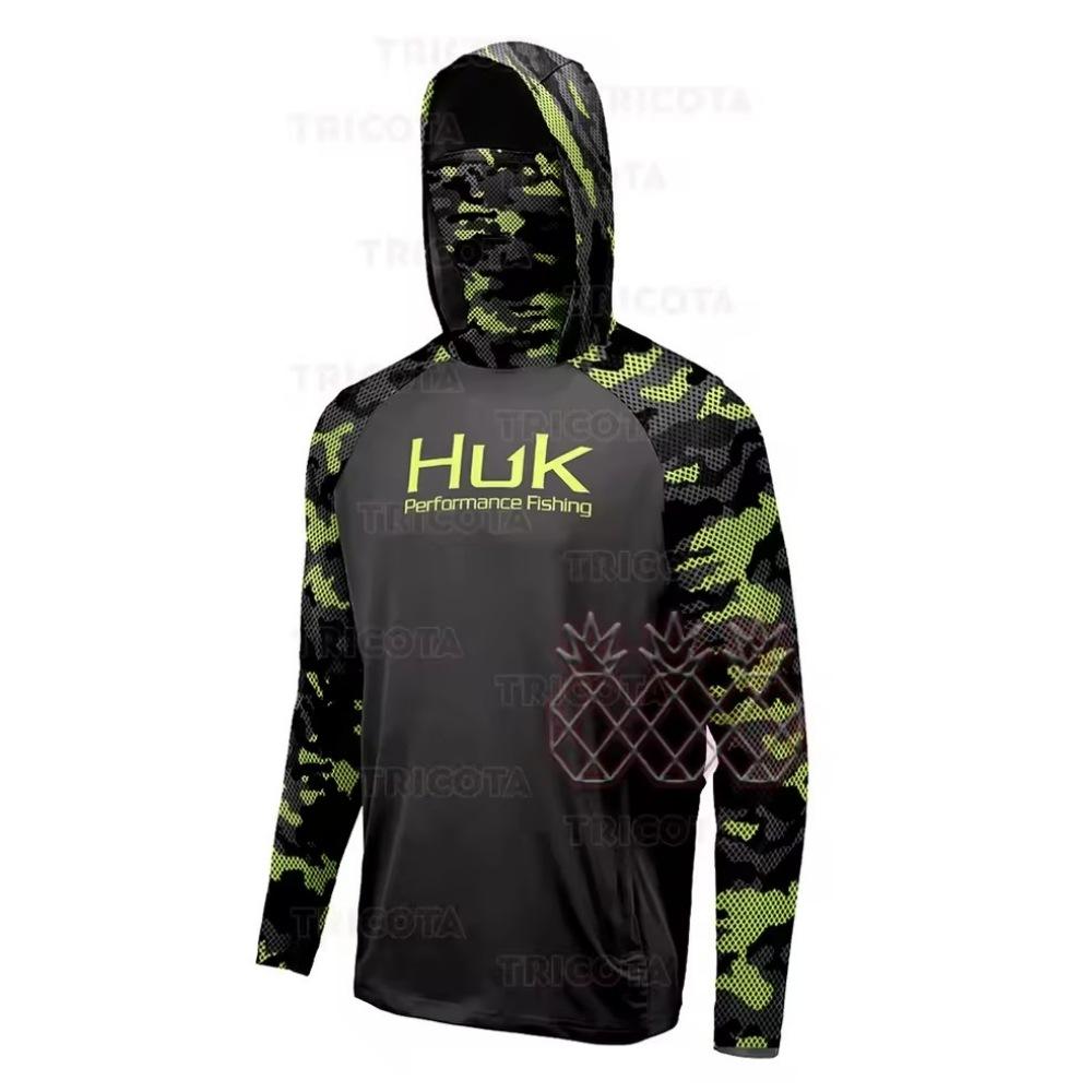 HUK Fishing Hooded Shirt Face Mask Scarf Fishing Suit Men's Long Sleeve Breathable Quick Dry Fishing Suit