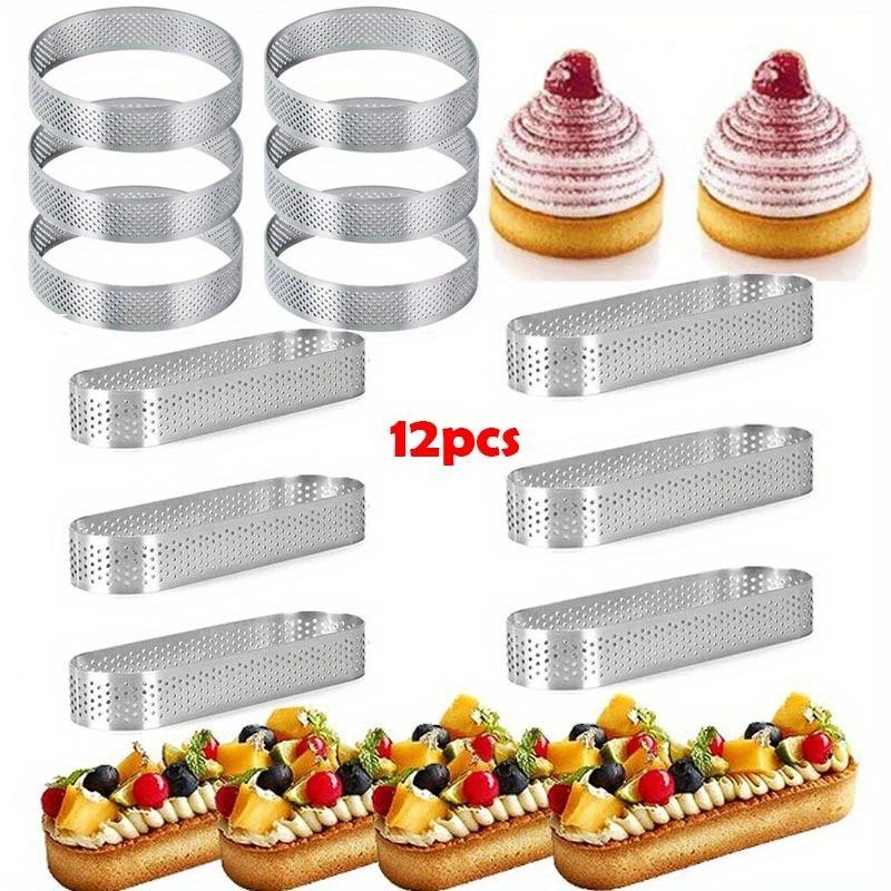 12Pcs Oval Round Muffin Tart Rings Stainless Steel Porous Tart Ring Perforated Cake Mousse Mold Cookies Cutter Pastry Quiche Mold Tool
