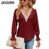 JKAASHDK женские модные повседневные однотонные принты весенне-осенние блузки и рубашки с v-образным вырезом и длинными рукавами