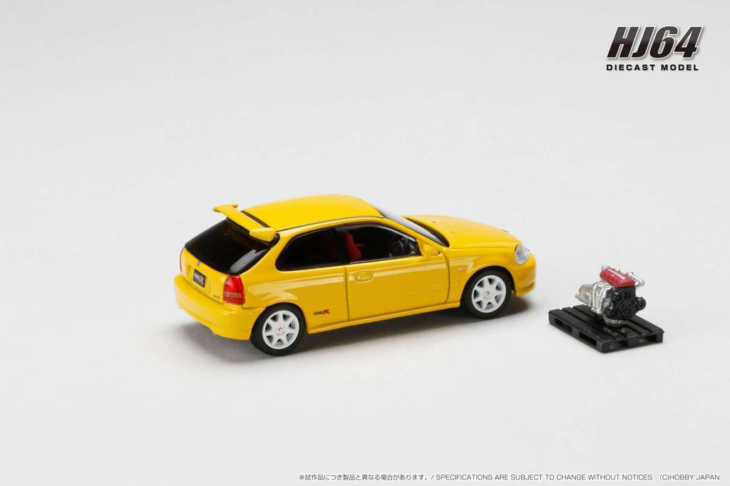 HobbyJAPAN Honda Civic TYPE R 1997 с дисплеем двигателя Желтый Саншайн 1/64 (ЕК9) модель,
