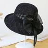 WTEMPO Hollow-out Mesh Bow Wide Brim Knitted Hats Women's Foldable Solid Color Casual Outdoor Travel Beach Hats