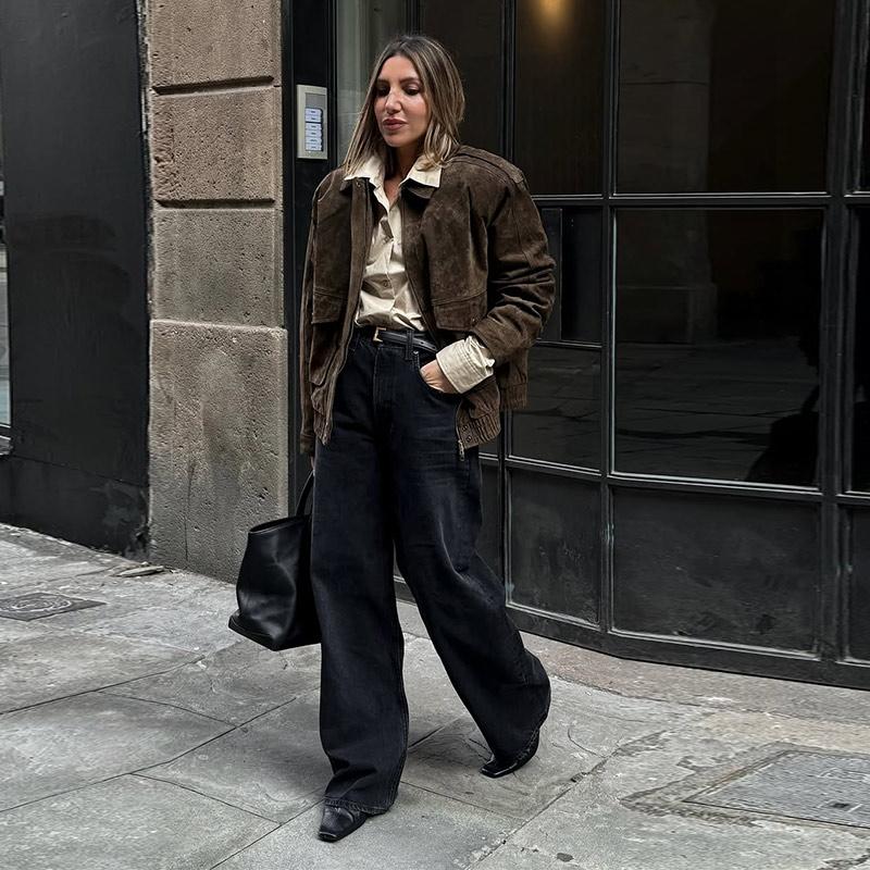 Retro Collar Zipper Jacket Women's Streetwear Loose Casual Coat Fashionable Motorcycle Jacket