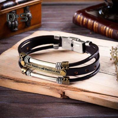 Мужской браслет из искусственной кожи с пряжкой из нержавеющей стали в стиле ретро, 3-слойная изогнутая буква в стиле хип-хоп, легкая мотоциклетная цепочка для вечеринок и клубных украшений