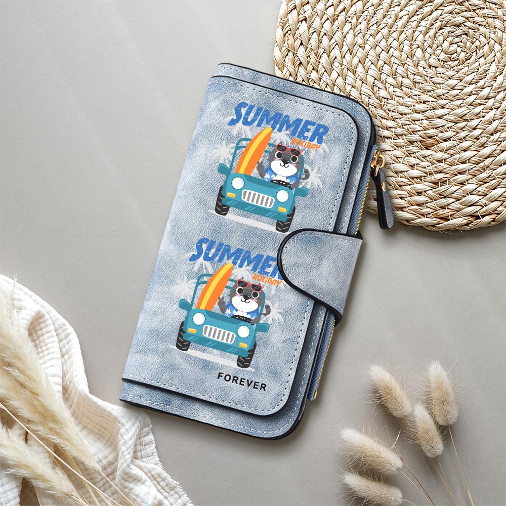 Cute Cartoon Print Long Purse Casual PU Leather Multi Slot Wallet Fashion Portable Summer Style Card Holder