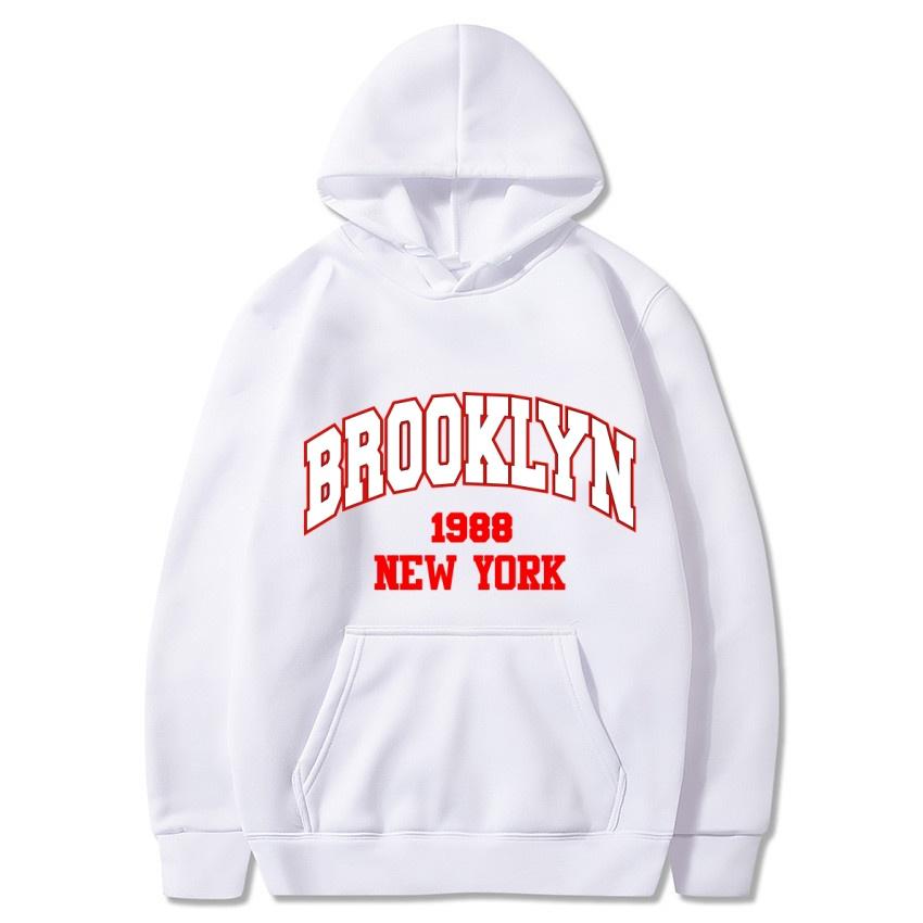 Осень Зима Brooklyn1988 Нью-Йорк Принт Однотонное Худи Классическое Пальто Повседневное Худи Уличный Свитшот Подарок