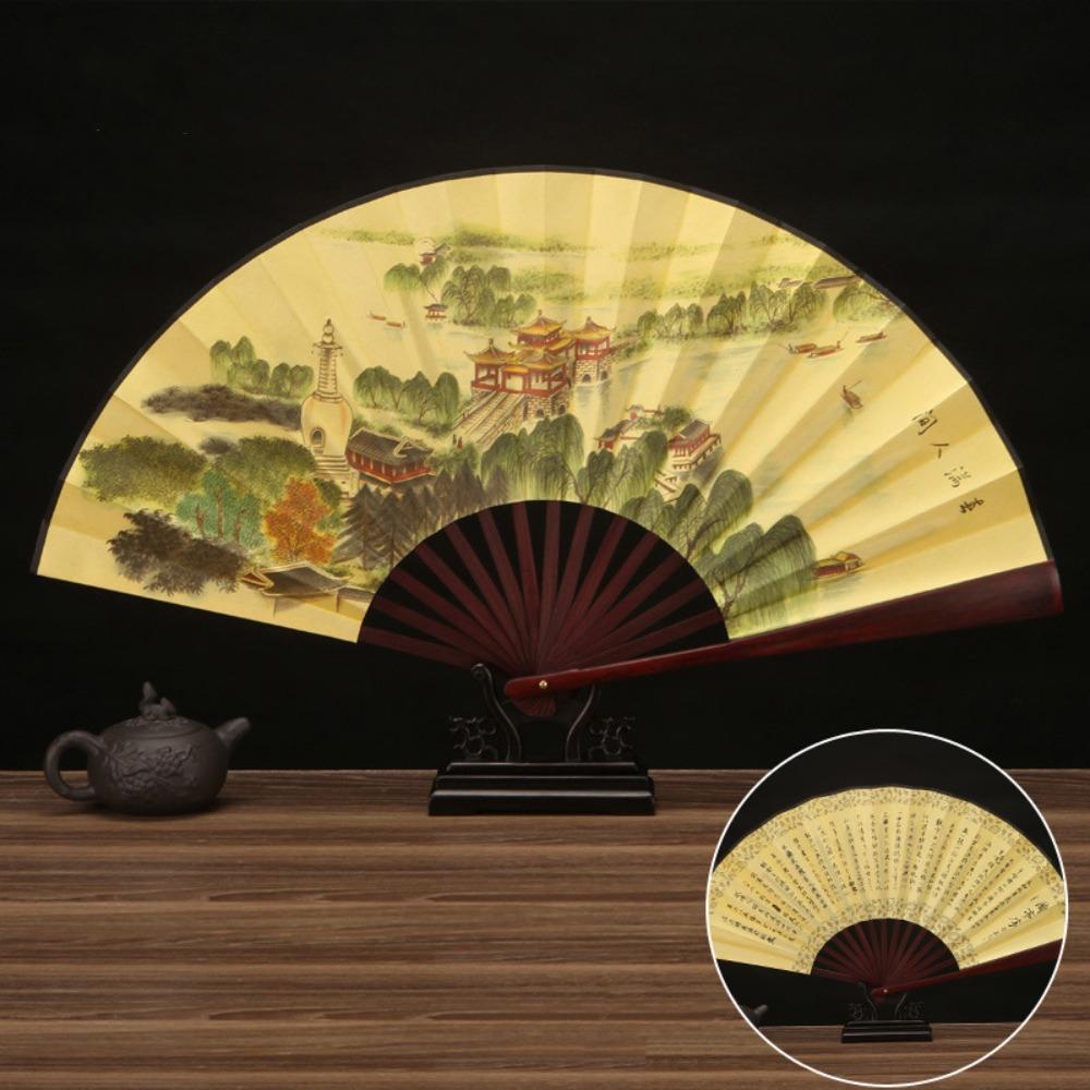 Ancient 33.33CM Folding Fan Chinese Vintage Style Large Silk Fan Classical Hand Fan