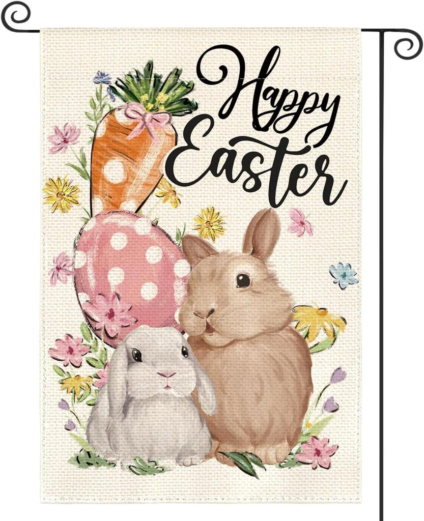 AVOIN colorlife Happy Easter Garden ag 12x18 Inch Double Sided Outside, Bunny Rabbit Carrot and Easter Egg Yard Outdoor AAS
