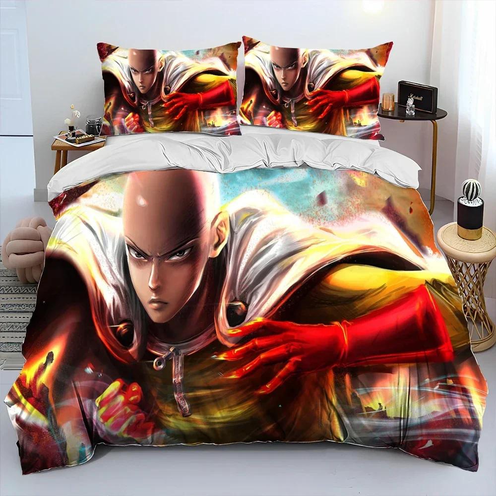 Роскошный Новый 3D Принт One Punch Man, Аниме Мультфильм Одеяло Постельное Белье Комплект, Пододеяльник Постельное Белье Комплект Покрывало Наволочка Постельное Белье Комплект