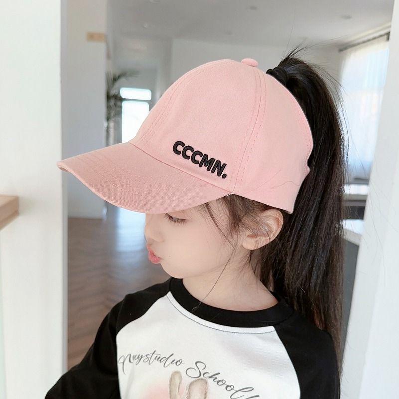 Girls Can Tie A Ponytail Hat Spring and Autumn Baseball Cap Children's Embroidered Fashionable Baseball Cap Girls Simple and Versatile Sun Protection