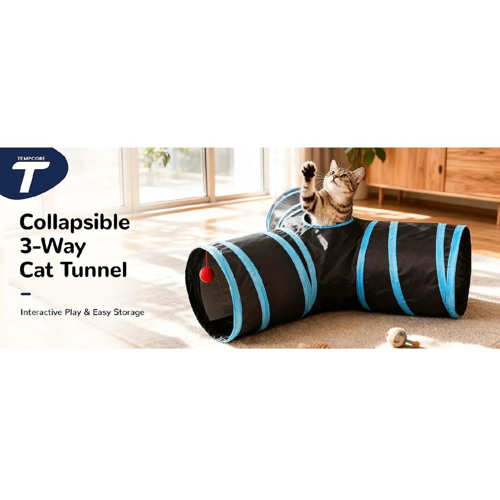 Pet Cat Tunnel Tube Cat Toys 3 Way Collapsible Tunnels for Indoor Cats Kitty Bored Peek Hole Toy Ball cat accessories