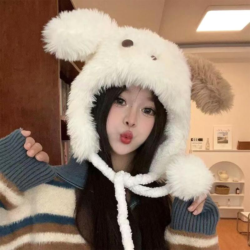 1Pc Soft Rabbit Ear Hat Plush Thicken Protection Cartoon Puppy