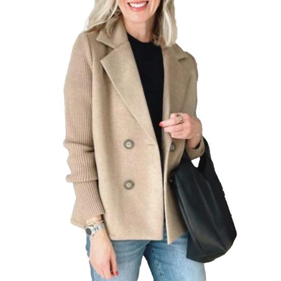 Женское двубортное шерстяное пальто-бушлат с лацканами с вырезом, трикотажной резинкой, длинными рукавами, короткий пиджак-блейзер, осенняя верхняя одежда