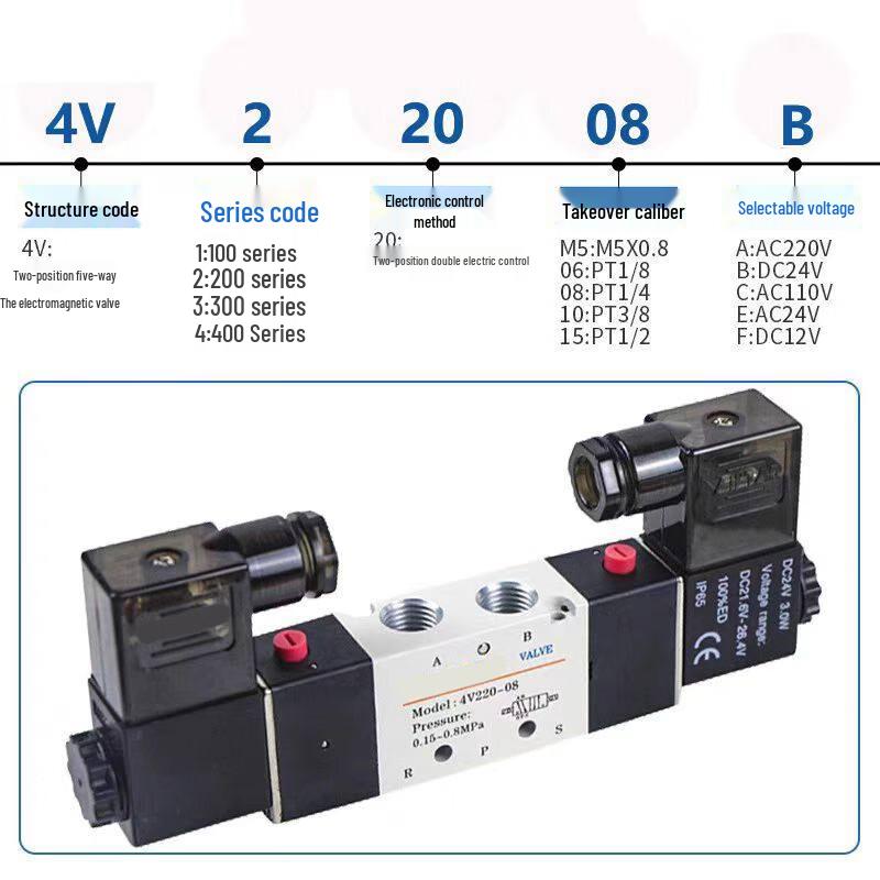 Junsheng Tianhong 4V220-08 2-Position 5-Way Solenoid Pneumatic Valve