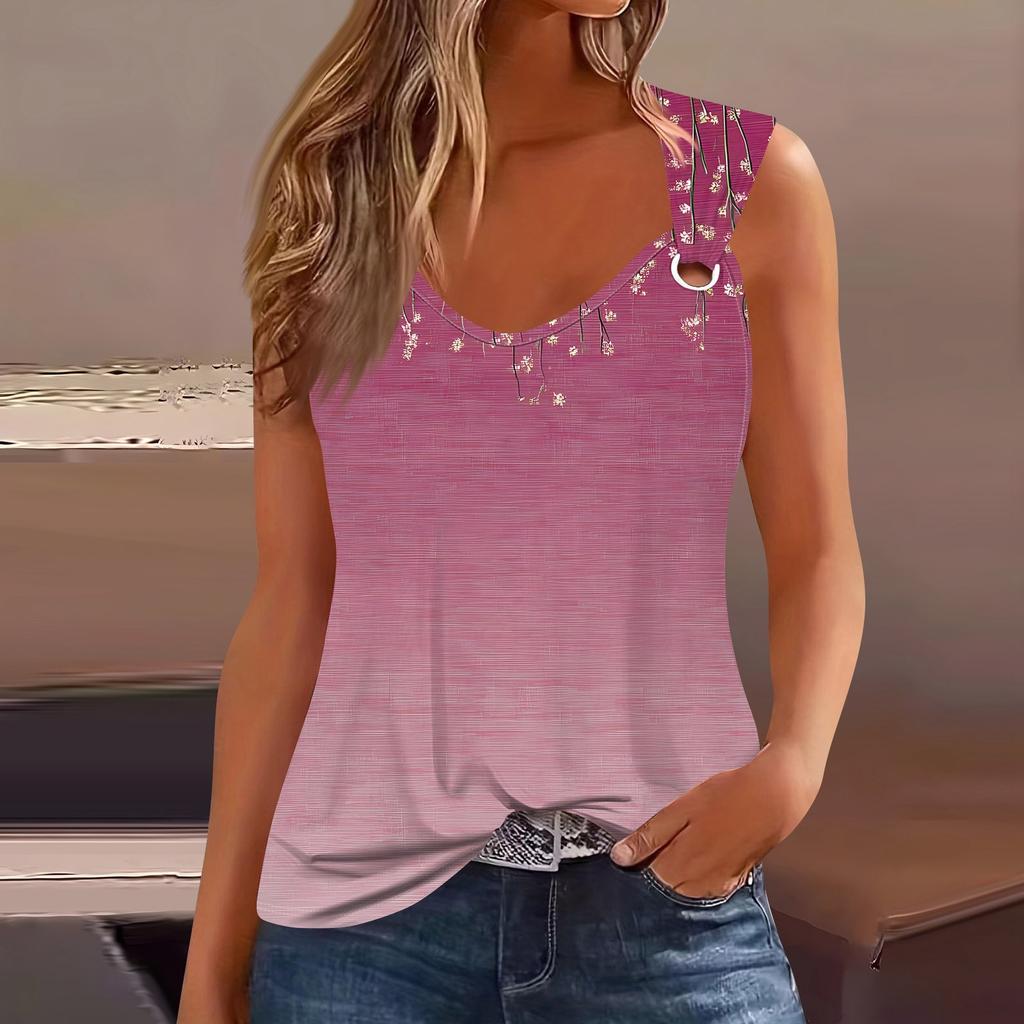 Womens Tank Top V Neck Basic Printed Casual Flowy Sleeveless Deep Side Cut Tops For Women